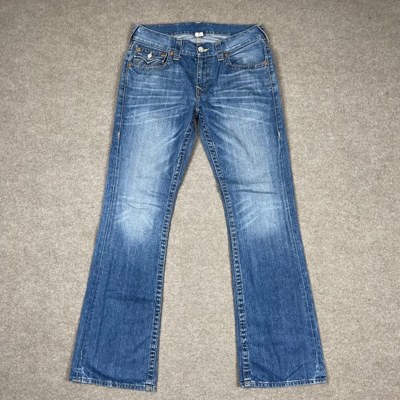 True Religion Pants 31 Blue Boot Cut World Tour Flare Denim READ - Picture 1 of 9